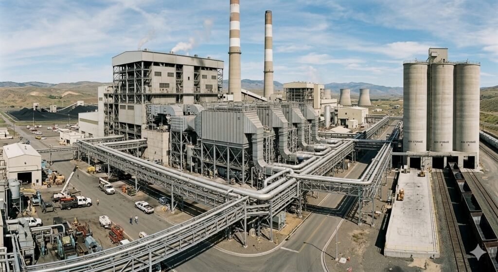 Fly ash handling systems span the entire plant, with Roots blowers providing the motive force for pneumatic conveying