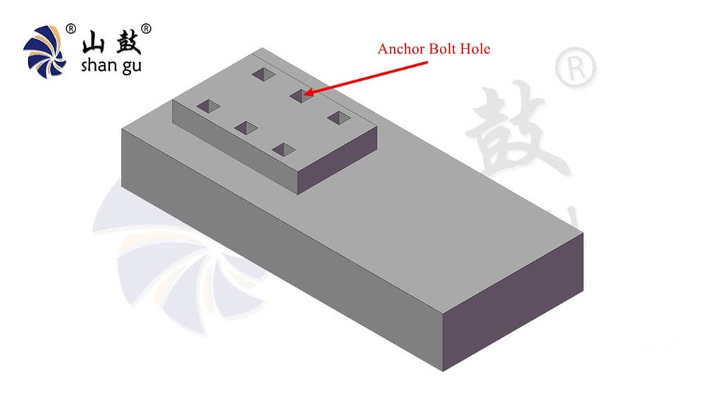 Roots blower foundation design and concrete base dimensions diagram